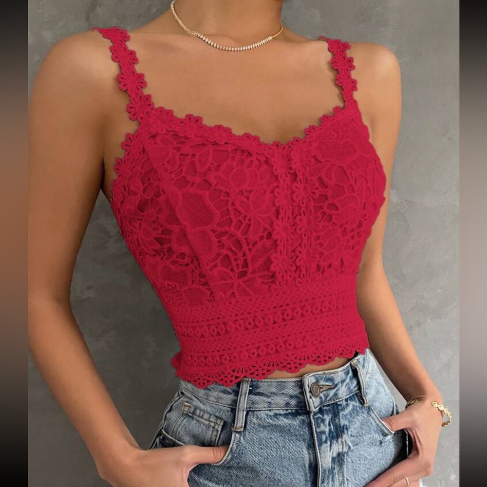 Boho floral embroidered lace cami crop top - Picture 6 of 15